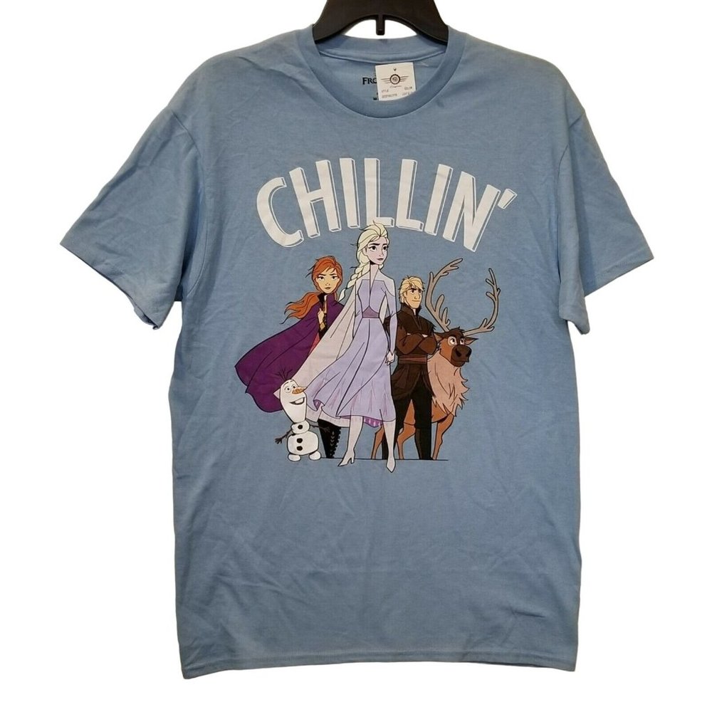 Disney Frozen Women's Short Sleeve Graphic T-Shirt Size M Blue Elsa Ana Olaf